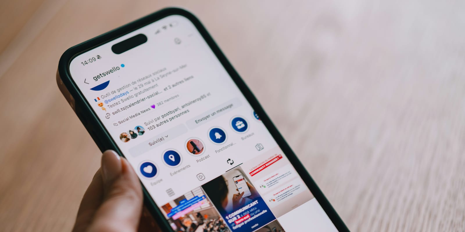 A customer scrolling a social media feed on a phone — where local businesses build presence and get discovered