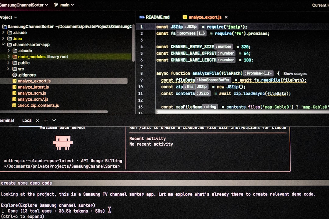 llms txt file — Computer screen displaying code and project files