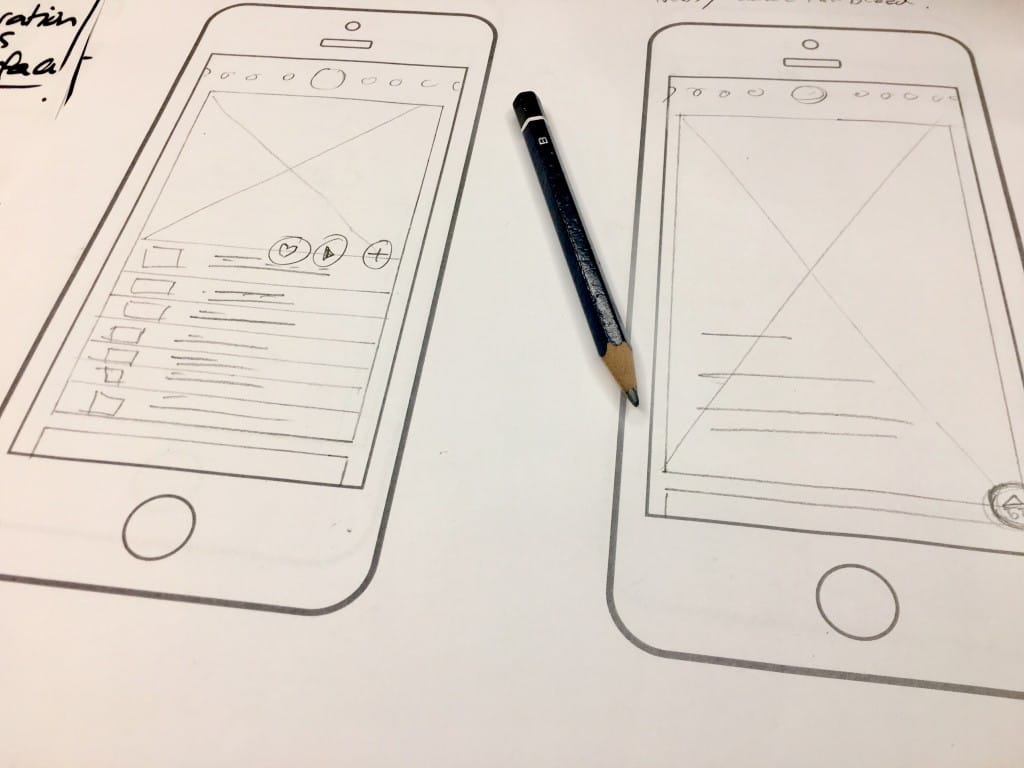 UX wireframe sketches and design planning for a professional website