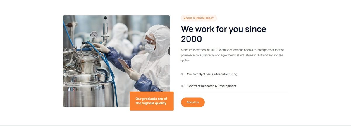 ChemContract Research about page designed by Orrku Media