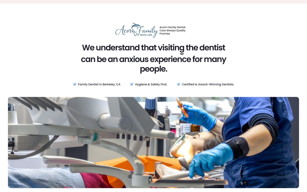 Acorn Family Dental Care about page designed by Orrku Media
