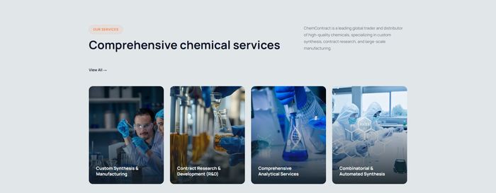 ChemContract comprehensive chemical services with service cards and lab imagery