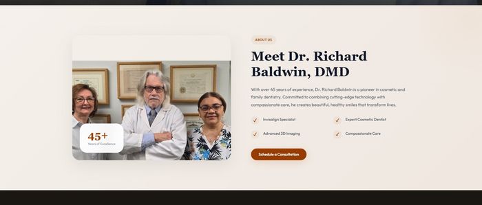 HB Dentist about section — Meet Dr. Richard Baldwin DMD with 45+ years of experience
