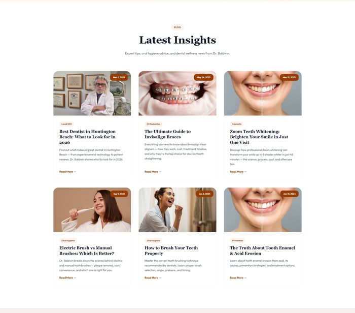 HB Dentist blog section — Latest Insights with 6 dental health articles