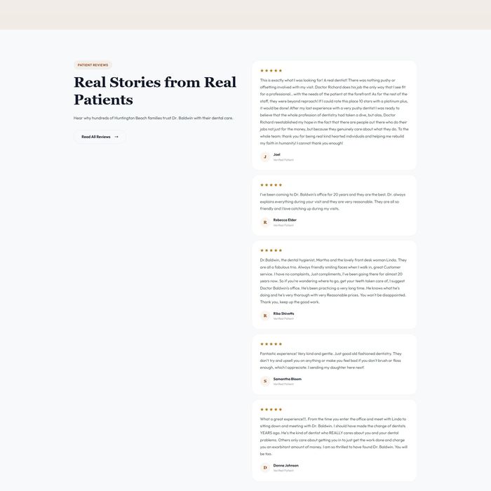 HB Dentist patient testimonials — Real Stories from Real Patients with 5-star reviews