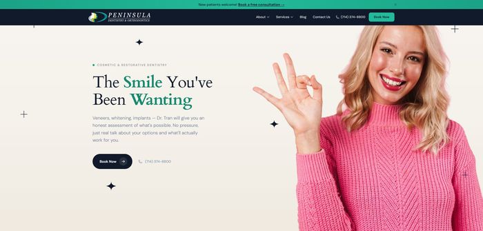 Peninsula Dentistry hero — The Smile You've Been Wanting with welcoming patient-first design