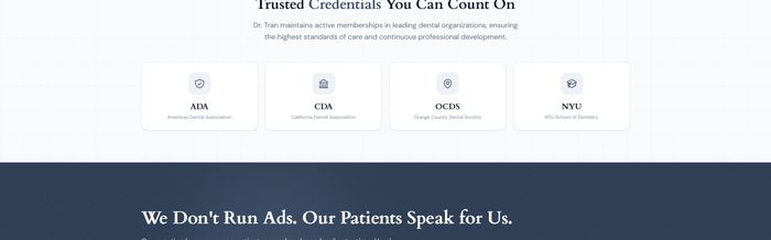 Peninsula Dentistry — We Don't Run Ads, Our Patients Speak for Us — 3 five-star Google reviews from Bittu, Cindy S, and Phuong T. Tran