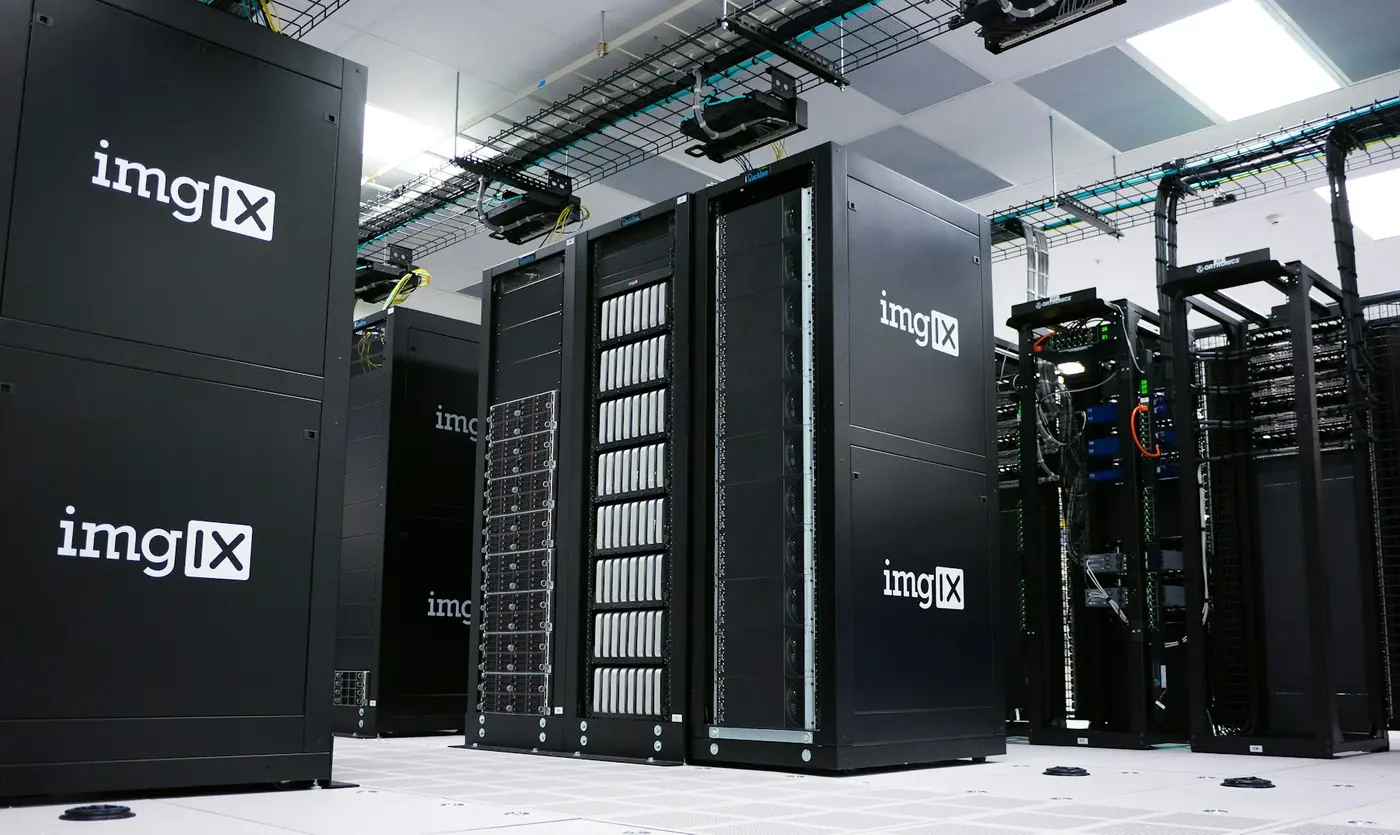 Rows of server racks inside a data center