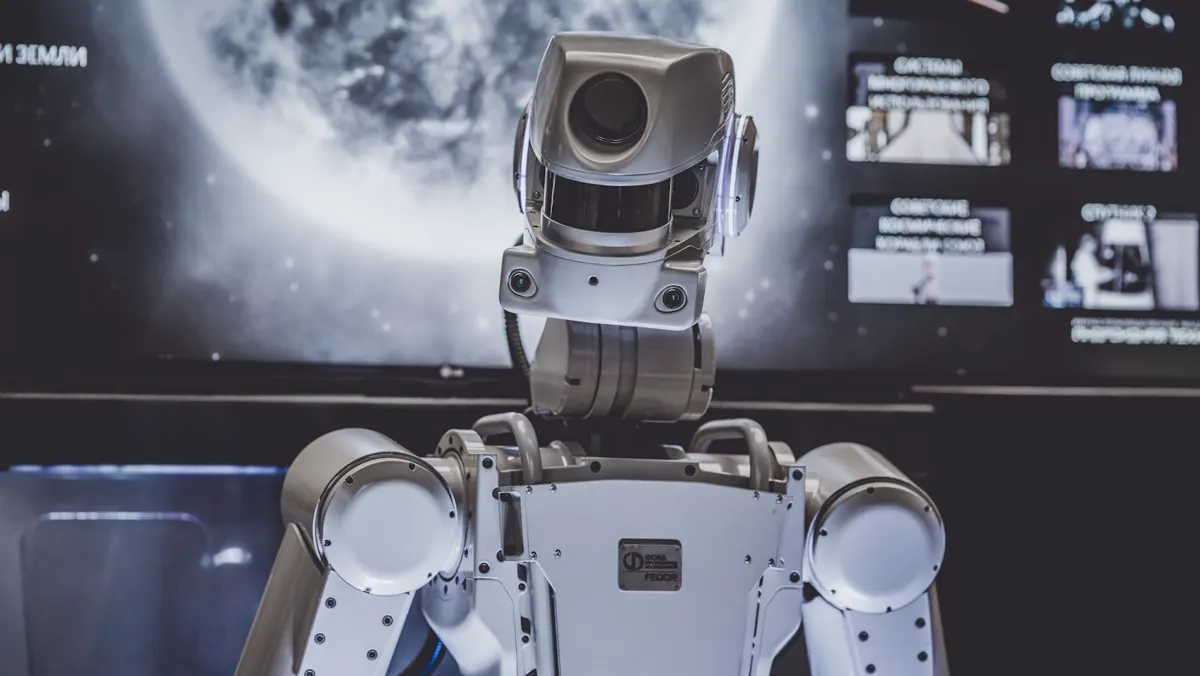 AI and robotics workspace representing generative search optimization
